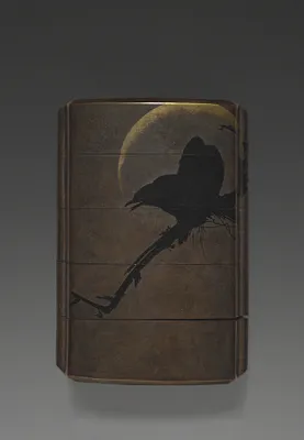 Inrō with Crows in Moonlight and Egrets in Snow