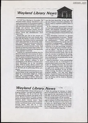 Wayland Library scrapbooks, volume 2, 1978-1979