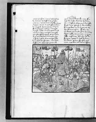 Leaf from Chroniques des Rois de France: Conversaion of Clovis in Battle Against Alemanni