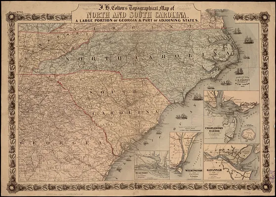 J.H. Colton's topographical map of North and South Carolina