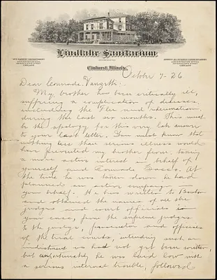 Theodore Debs autographed letter signed to Bartolomeo Vanzetti, Elmhurst, Ill., 7 October 1926