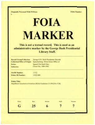 Republican Governors of America (RGA) Fundraiser 3/1/90 [OA 4728]