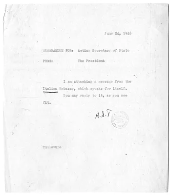 Memorandum from President Harry S. Truman to the Acting Secretary of State, with Attachment