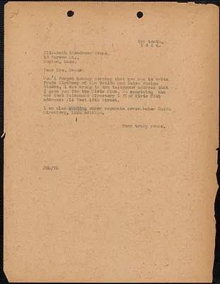 [Fred H. Moore] typed letter (copy) to Elizabeth Glendower Evans, [Boston, Mass.], May 10, 1924