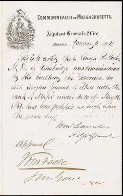Anson P. Hooker appointment as Assistant Surgeon General of Massachusetts