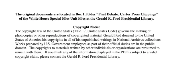 First Debate: Carter Press Clippings