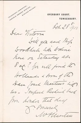 Mary Martin autograph letter signed to Victoria [Woodhull Martin], Tewkesbury, England, October 28, 1903