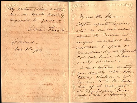 Lidian Emerson to Mary Spooner Dec. 8 1854 w/envelope