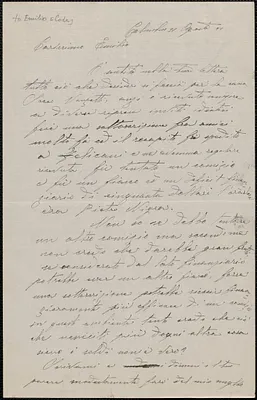 Luigi Ferrari autograph letter signed, in Italian, to Emilio Coda, Columbus, Ohio, August 31, 1921