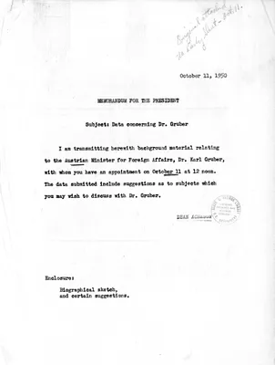 Memorandum from Secretary of State Dean Acheson to President Harry S. Truman, with Attachment
