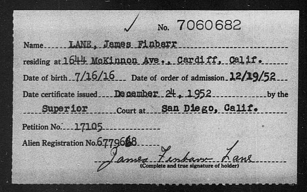 Lane, James Finbarr - 1952