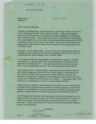 Letter From President John F. Kennedy to General Lauris Norstad
