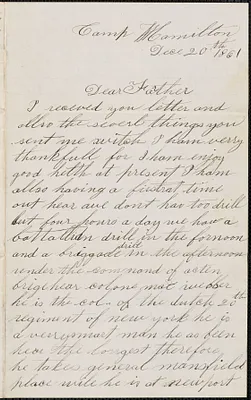 Letter from John Jubb, Camp Hamilton, to Thomas Jubb, West Chelmsford, Mass., December 20, 1861