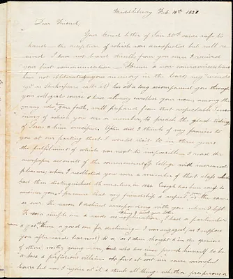 Letter from Elizabeth B. Gillet, Middlebury, to Amos Augustus Phelps, Feb. 18th 1827