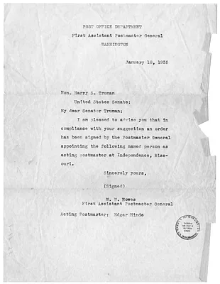Letter from W. W. Howes to Senator Harry S. Truman