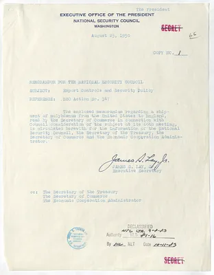 Memorandum from James S. Lay, Jr. to the National Security Council with Attachment