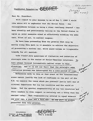 Text of Leonid Brezhnev message to Ronald Reagan (Unofficial Translation)