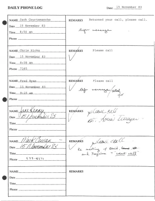 1983 Telephone Logs [10/06/1983-11/15/1983]