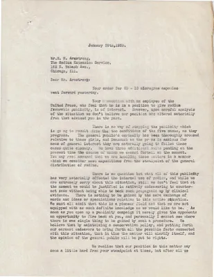 Letters Sent to H.M. Armstrong, January 29, 1929