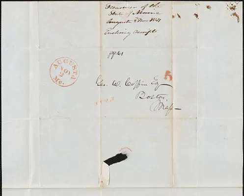 Treasurer of the State of Maine Moses MacDonald to George Coffin, 2 November 1847