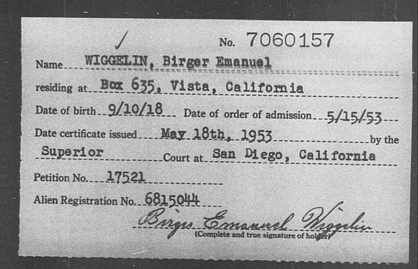 Wiggelin, Birger Emanuel - 1953