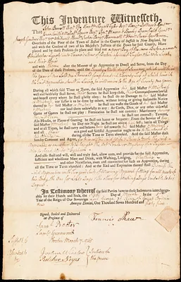 Christopher Lynch indentured to apprentice with Francis Shaw of Boston, 6 March 1765