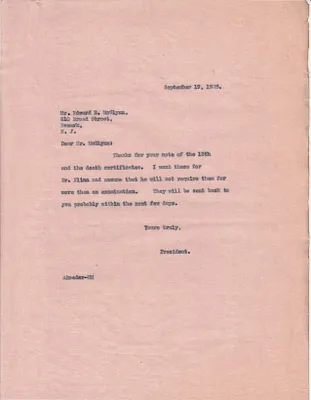 Letters Sent to Edward R. McGlynn, September 10, 1925