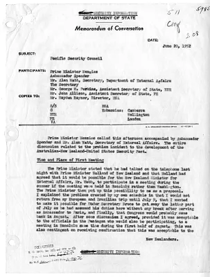 Memorandum of Conversation with Secretary of State Dean Acheson, Prime Minister of Australia Robert Menzies, Ambassador of Australia Sir Percy Spender, Alan Watt, George W. Perkins, John Allison, and G. Hayden Raynor