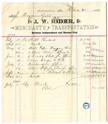Bill from J. W. Rider to Waggoner-Gates Milling Company