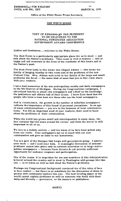 Text of Remarks by the President to Be Delivered to the National Newspapers Association Government Affairs Conference [Ford Speech or Statement]