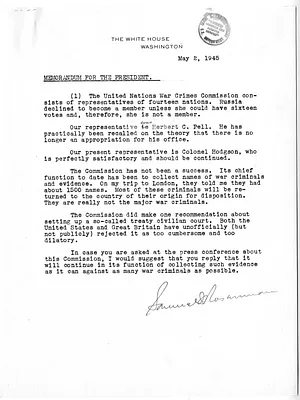 Memorandum from Samuel Rosenman to President Harry S. Truman