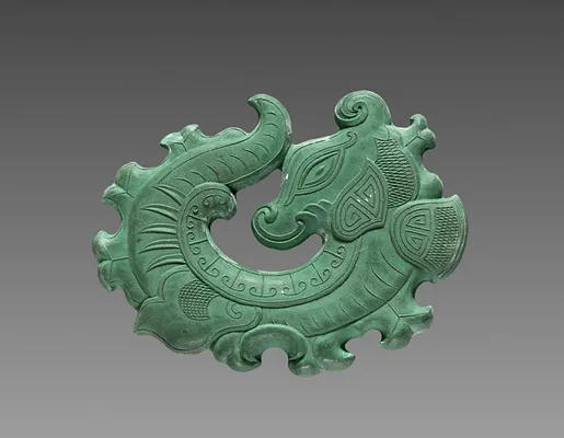 Box  with Ink Cakes:  Green Ink Cake in Shape of Coiled Dragon