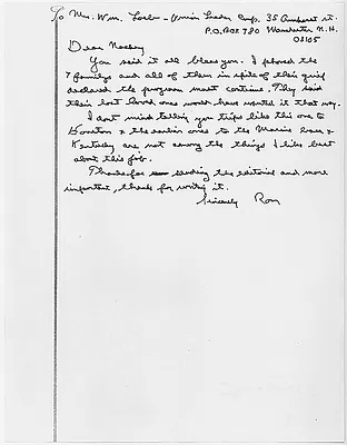 Handwritten Draft of Ronald Reagan Letter to Mrs. William Loeb, Regarding the Space Shuttle Challenger Accident