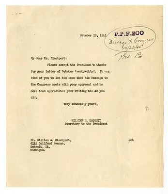 Letter from William Blackport to President Harry S. Truman with a Reply from William D. Hassett