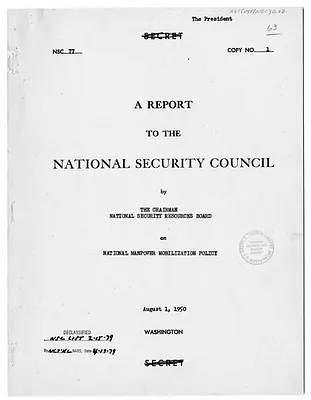 National Security Council Report 77, Report to the National Security Council by the Chairman of the National Security Resources Board on National Manpower Mobilization Policy