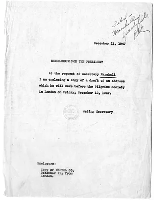 Memorandum from the Acting Secretary of State to President Harry S. Truman