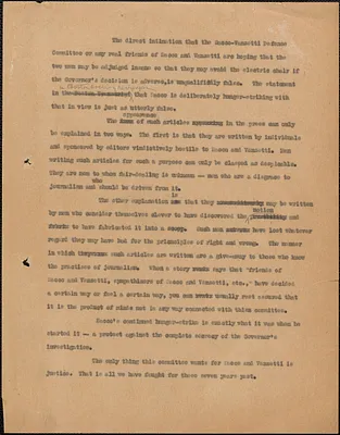 [Sacco-Vanzetti Defense Committee] typed document (copy), [Boston, Mass., 1927?]
