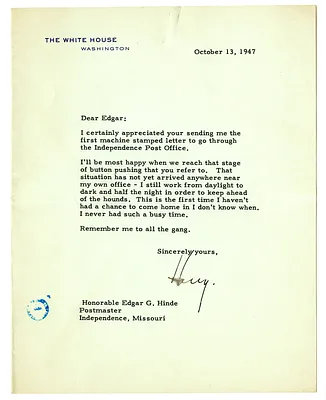 Letter from Harry S. Truman to Edgar Hinde