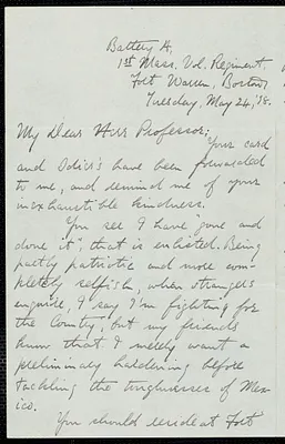 Holt, Edwin B. (Edwin Bissell), 1873-1946 autograph letter signed to Hugo Münsterberg, Fort Warren, Boston, 24 May 1898
