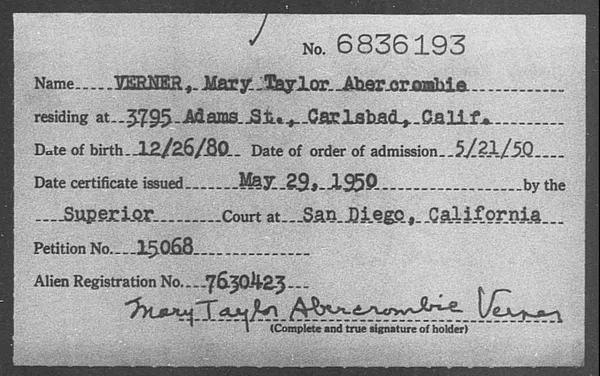 Verner, Mary Taylor Abercrombie - 1950