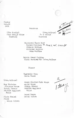 White House Luncheon and Dinner Menu