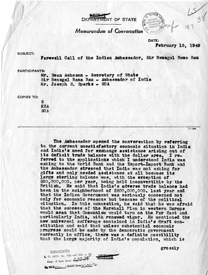 Memorandum of Conversation with Secretary of State Dean Acheson, the Ambassador of India, and Others