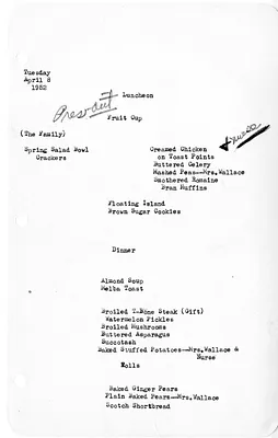 White House Luncheon and Dinner Menu