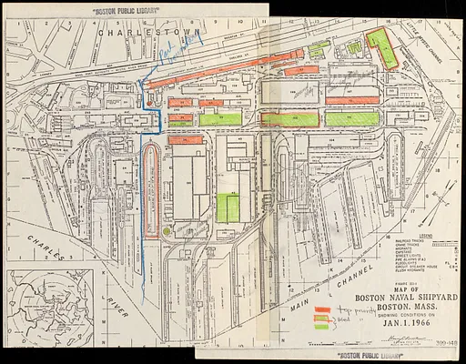 Map of Boston naval shipyard, Boston, Mass. showing conditions on Jan. 1, 1966