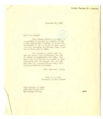 Letter from Mozelle Nolan to Bess W. Truman with a Reply from Edith Helm