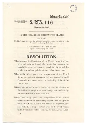 Senate Resolution (S. Res. 116) introduced by Senator Joseph McCarthy