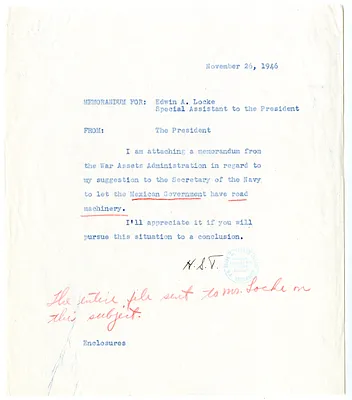Memorandum from President Harry S. Truman to Edwin Locke