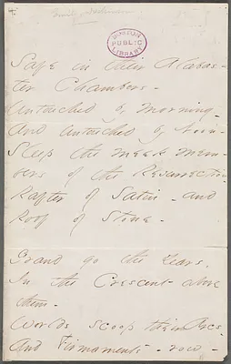 Emily Dickinson, Amherst, Mass., autograph manuscript poem: Safe in their Alabaster Chamber, 1862
