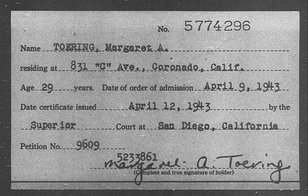 Toering, Margaret A - 1943