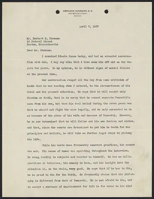 Herbert Brutus Ehrmann Papers, 1906-1970. Sacco-Vanzetti. Correspondence of HBE, junior counsel for the defense, March 22 - April 14, 1927. Box 15, Folder 17, Harvard Law School Library, Historical & Special Collections